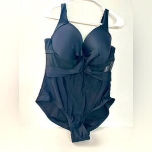 Meet Curve Black Mesh Underwire One-Piece Swimsuit 2XL Adjustable Busty Swim